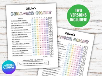 Editable Behavior Chore Chart, Daily Behavior Chart, Student Reward System, Good Behavior