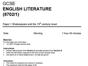 AQA English Literature mock paper for Macbeth, Jekyll and Hyde and A Christmas Carol
