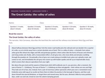 Language Paper 1 walking talking mock: The Great Gatsby, the valley of ashes