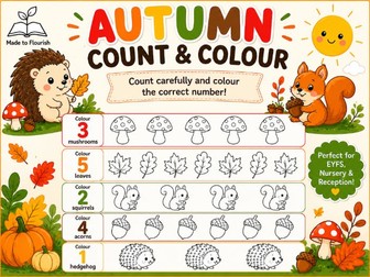 Autumn Count and Colour Worksheet EYFS