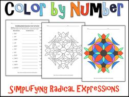 Simplifying Radical Expressions Color by Number