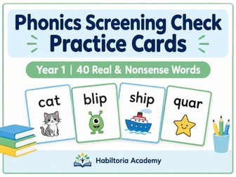 Phonics Screening Check Practice Cards | Year 1 | 40 Real & Nonsense Words