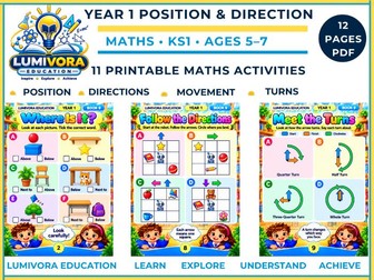 Year 1 Position and Direction Worksheets KS1 Maths Turns & Movement