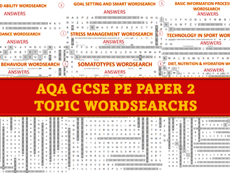 AQA GCSE PE PAPER 2- WORDSEARCHS - ALL TOPICS