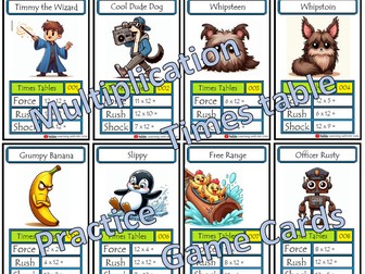 Times Table Duel Cards - Top Trumps - Over 200