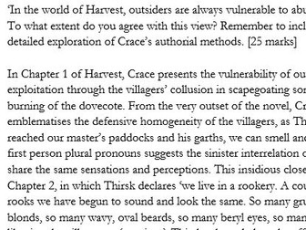 Jim Crace’s Harvest A* Model Response 2