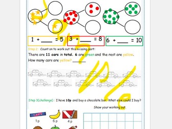 KS1 Maths mastery add by counting on/ missing number Worksheet