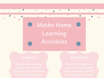 EYFS Maths Home Learning Activities