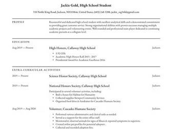 High School Student Resume
