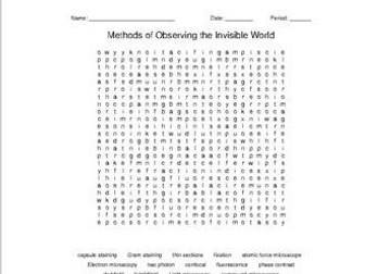 Methods of Observing the Invisible World Word Search for a Microbiology Course