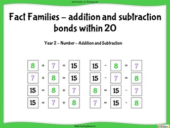 Fact families - addition and subtraction bonds within 20 - Year 2