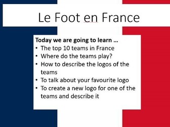Year 8 French Football project 4 lessons