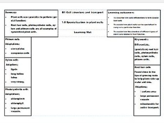 New AQA Science GCSE Biology Learning Mats - Cell structure and transport