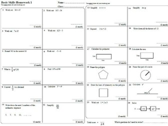40 x KS3 Maths Homework Sheets / Booklet WITH ANSWERS!!!!