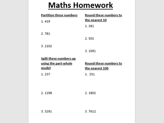 Year 4 Place Value Maths Homework