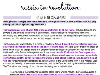Russia in Revolution 1894-1924 Theme 2: The End of the Romanov Rule