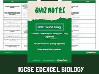 IGCSE Edexcel Biology: Section 1 - Quiz Notes