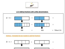 bar modelling adding fractions with unlike denominators by bar modelling adding fractions with unlike denominators by mathsteryeducation teaching resources tes