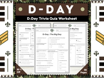 D-Day Trivia Quiz Worksheet : Invasion of Normandy No-Prep Test for 2nd Grade