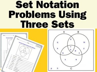 Set Notation Problems Using Three Sets - Venn Diagram Worksheets