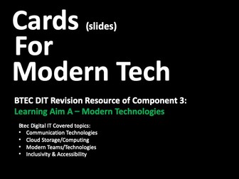 BTEC  Digital IT  Component 3 Revision Cards Learning Aim A