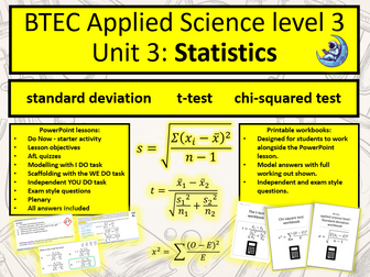 BTEC applied science unit 3 statistics: Full lessons + workbooks