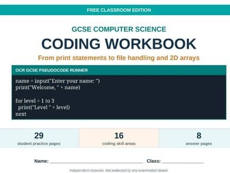 OCR J277 Pseudocode Workbook – 40 Pages + Runner