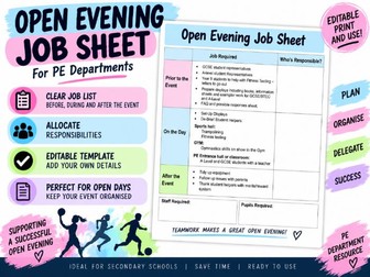 Open Evening Job Sheet | PE Department