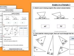 Finding angles of a triangle worksheet picture