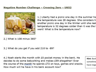 Negative Number Challenge - Crossing Zero - UKS2