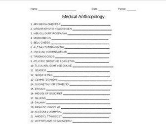 Medical Anthropology Vocabulary Word Scramble