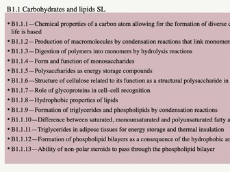 NEW Biology IB Unit B1.1 Carbohydrates & Lipids