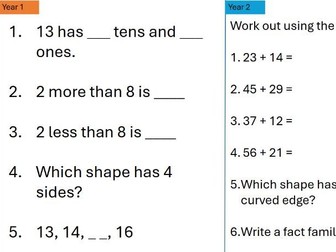 Maths starter for 1/2 mixed class