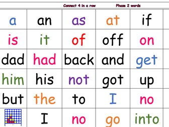 Phase 2 High Frequency word game 4 in a row