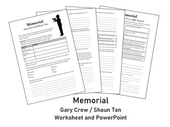 Memorial - Gary Crew & Shaun Tan - Worksheet and PowerPoint