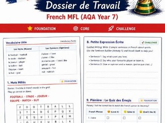 French Football & World Cup Workbook | Year 7 French | KS3 French | AQA-style Activities