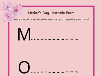 Mother's Day Acrostic Poem Worksheet: Creative Writing & Classroom Fun