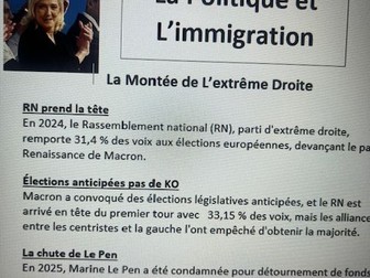 LA POLITIQUE ET L'IMMIGRATION A LEVEL FRENCH SPEAKING