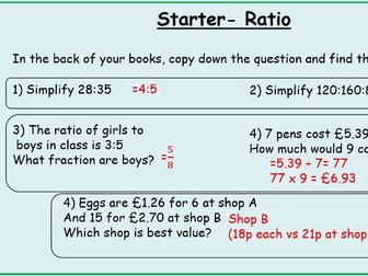 Starter PowerPoint- fractions, algebra, angles, ratio and more!