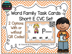 Word Family Task Cards: Short E CVC Set