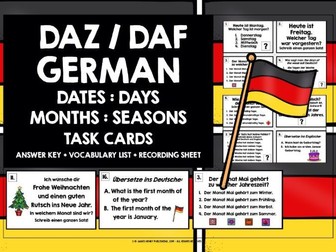 GERMAN DATES DAYS MONTHS SEASONS TASK CARDS