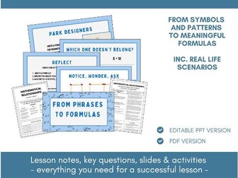 Introduction to Algebra | Algebraic Formulas | Lesson Notes, Slides & Activities