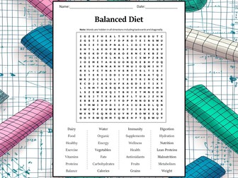 Balanced Diet Word Search Puzzle Worksheet Activity
