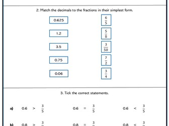 Decimals as Fractions Higher