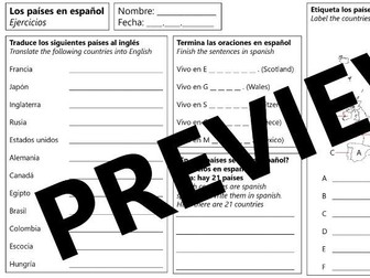 Los Países - Spanish countries worksheet with answers