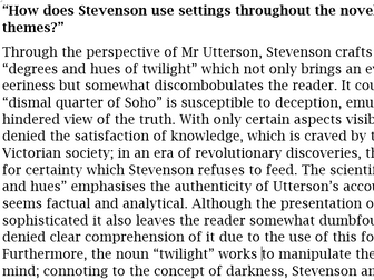 Jekyll & Hyde grade 9 essay - "Use of setting within the novella"