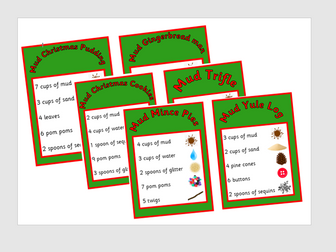 Big set of Christmas Mud Kitchen Recipe cards EYFS counting and maths outdoor activity