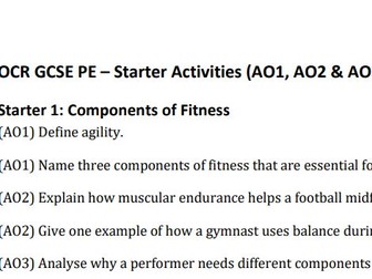 OCR GCSE PE AO1, AO2, AO3 starter Q's