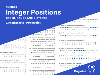 Integer Positions: Order, Range and Distance | 33 Worksheets + PowerPoint