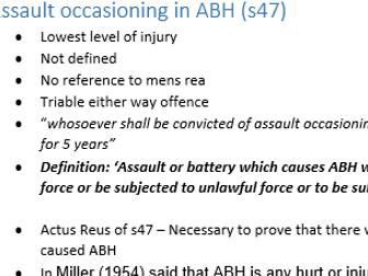 Law - Non Fatal Offences revision notes